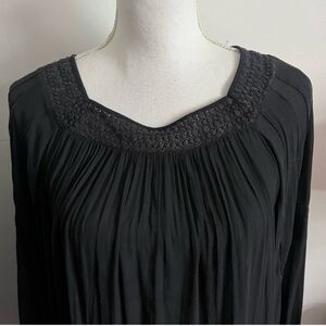 Loft sheer black top with crochet neckline size large